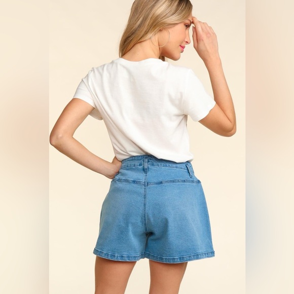 Haptics High Rise Button Fly Washed Denim Shorts - Picture 2 of 5